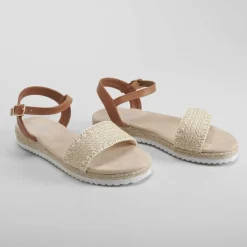 Hot Sandalia yute blanca tira marrón OH GIRL Sandalias