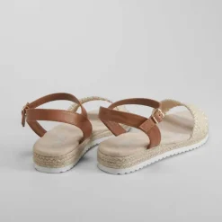 Hot Sandalia yute blanca tira marrón OH GIRL Sandalias