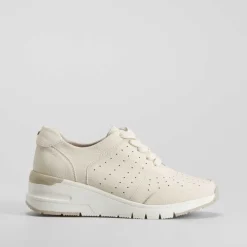 Hot Sneaker cuña piel blanco roto Mujer Zapatos Confort|Zapatos Tacón