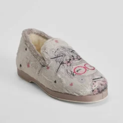 New Zapatilla casa cerrada estampada gris Mujer Zapatillas Casa