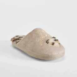 Outlet Zapatilla casa corazón y animal print beige Mujer Zapatillas Casa