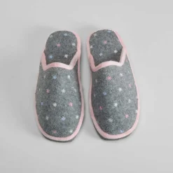 New Zapatilla casa florecitas gris Mujer Zapatillas Casa
