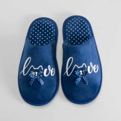 New Zapatilla casa gato y topos azul Mujer Zapatillas Casa