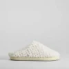 Outlet Zapatilla casa pelo grabada blanca Mujer Zapatillas Casa