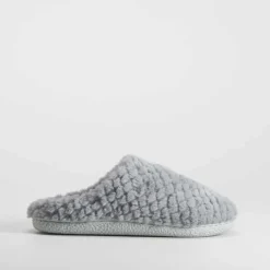 Hot Zapatilla casa pelo grabada gris Mujer Zapatillas Casa