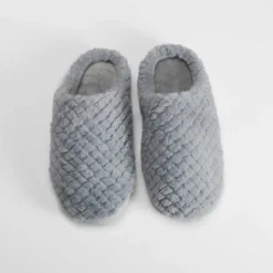 Hot Zapatilla casa pelo grabada gris Mujer Zapatillas Casa