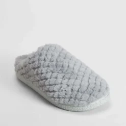 Hot Zapatilla casa pelo grabada gris Mujer Zapatillas Casa