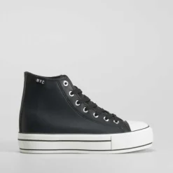 Outlet Zapatilla lona alta plataforma negra Mujer Zapatillas Lona