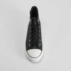 Outlet Zapatilla lona alta plataforma negra Mujer Zapatillas Lona