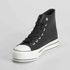 Outlet Zapatilla lona alta plataforma negra Mujer Zapatillas Lona