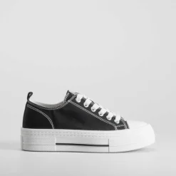 New Zapatilla lona plataforma negra suela blanca Mujer Zapatillas Lona