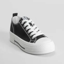 New Zapatilla lona plataforma negra suela blanca Mujer Zapatillas Lona