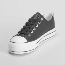 Online Zapatilla lona plataforma color negro Mujer Zapatillas Lona