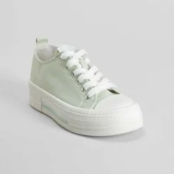 Online Zapatilla lona reclicada plataforma verde Mujer Zapatillas Lona