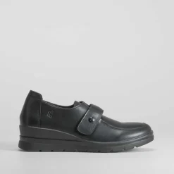 Clearance Zapato cuña de piel negro Mujer Zapatos Confort