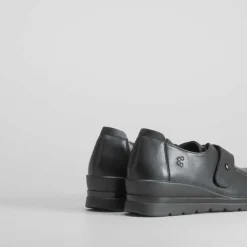 Clearance Zapato cuña de piel negro Mujer Zapatos Confort