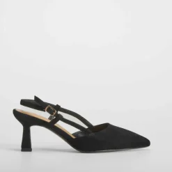 New Zapato tacón destalonado piel negro Mujer Zapatos Tacón