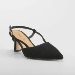 New Zapato tacón destalonado piel negro Mujer Zapatos Tacón