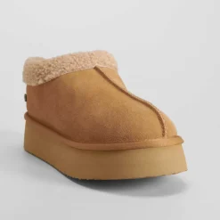 Outlet Zueco pelo piel beige Mujer Botines Planos